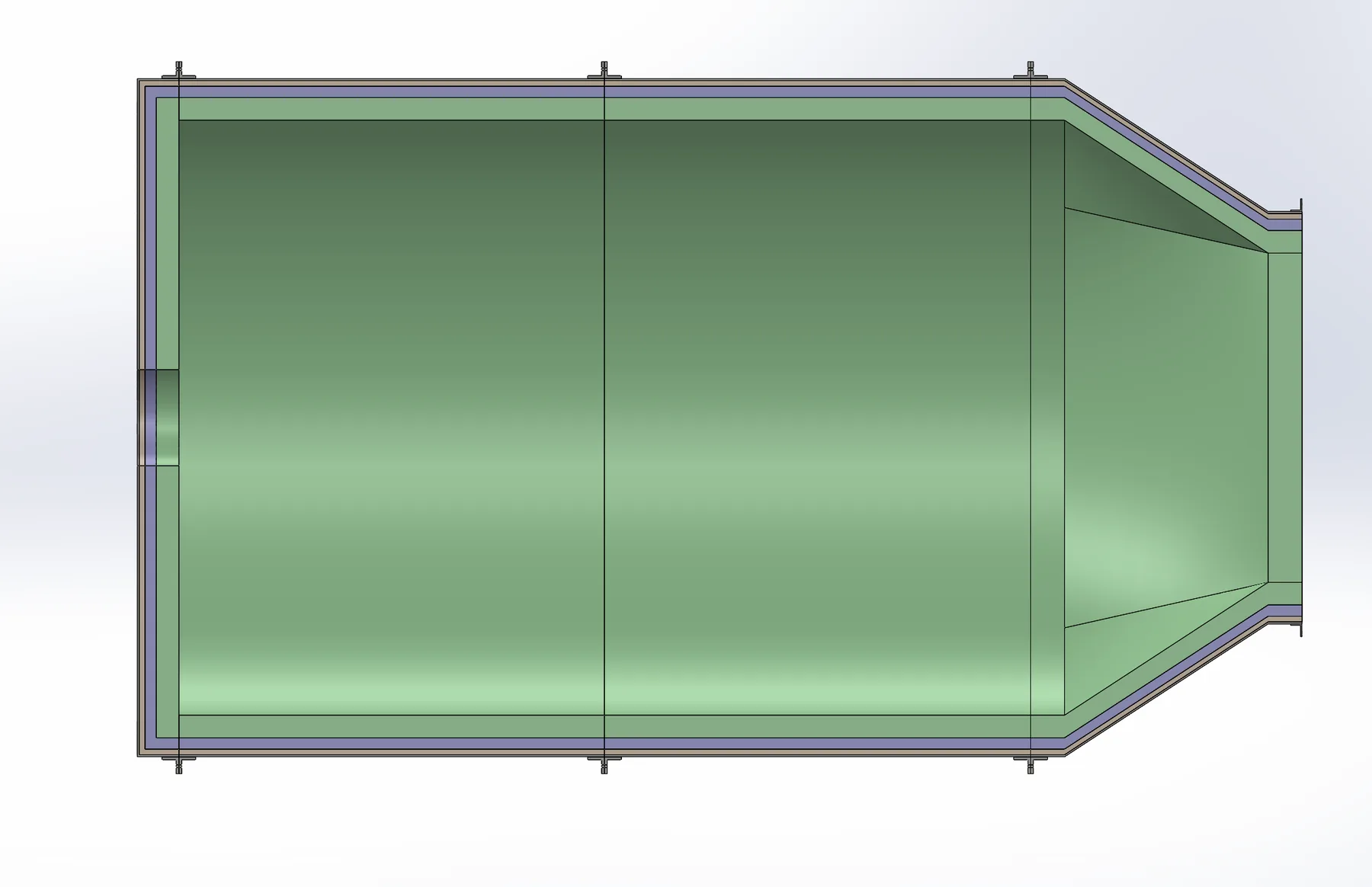 Combustion box section view showing steel shell, insulation, and refractory layers
