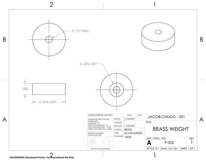 Brass weight manufacturing drawing