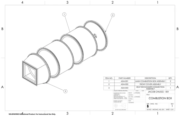 Combustion box top-level exploded assembly