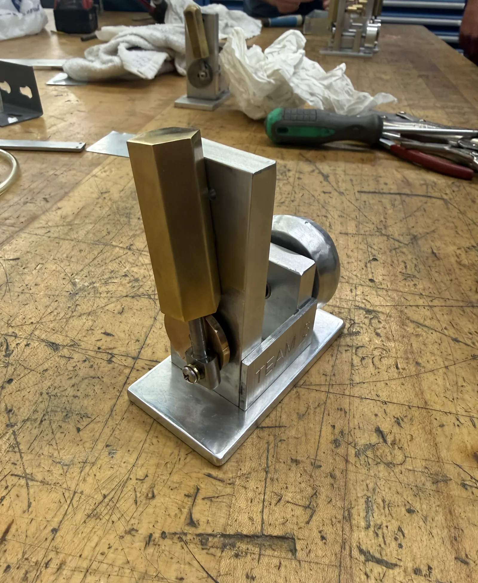 Assembled Pipsqueak engine on the workbench